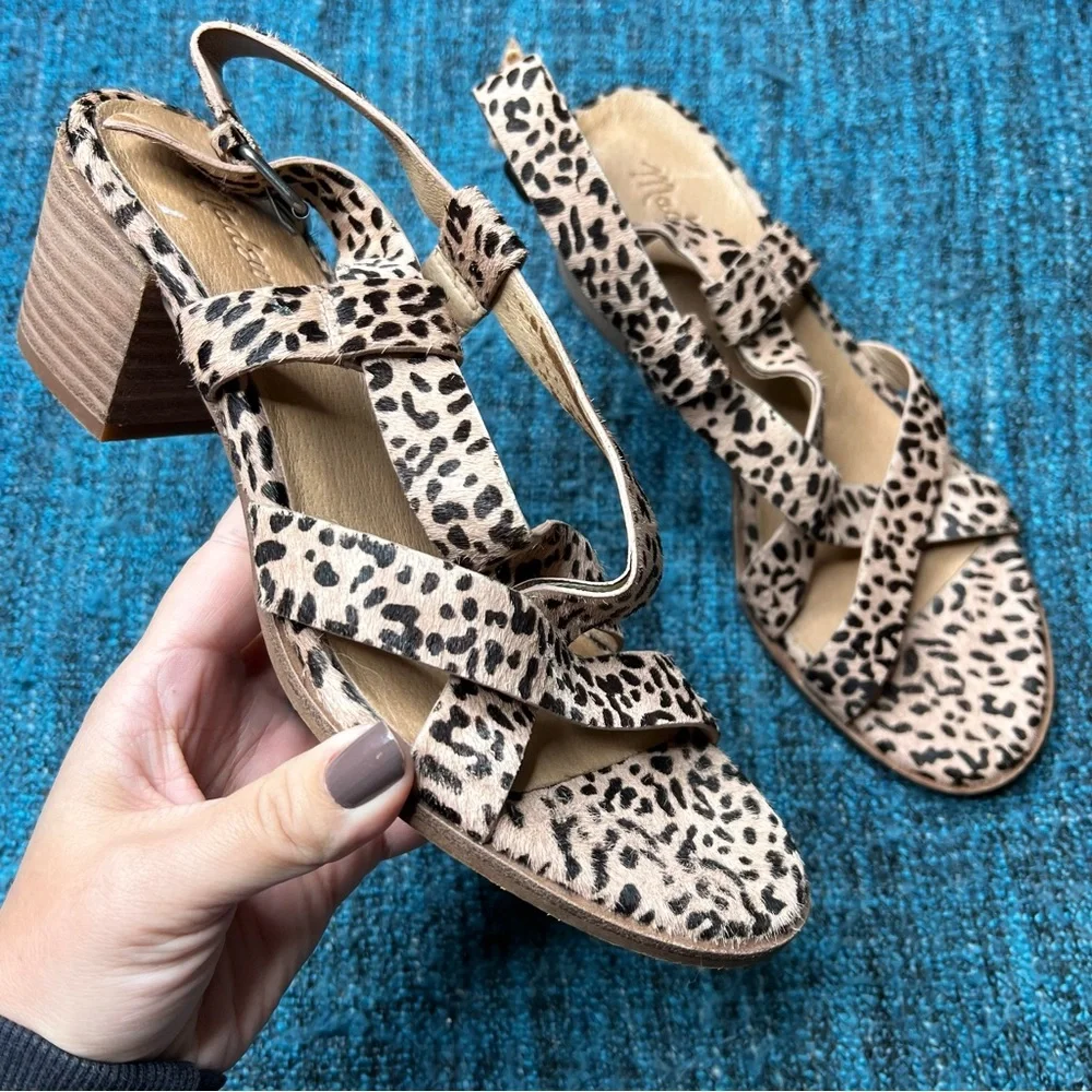 Madewell Alyssa Cheetah Print Calf Hair Sandals Tan and Black Women's Size 7.5
